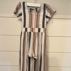 Poppies & Roses Striped Short Sleeve Maxi Romper